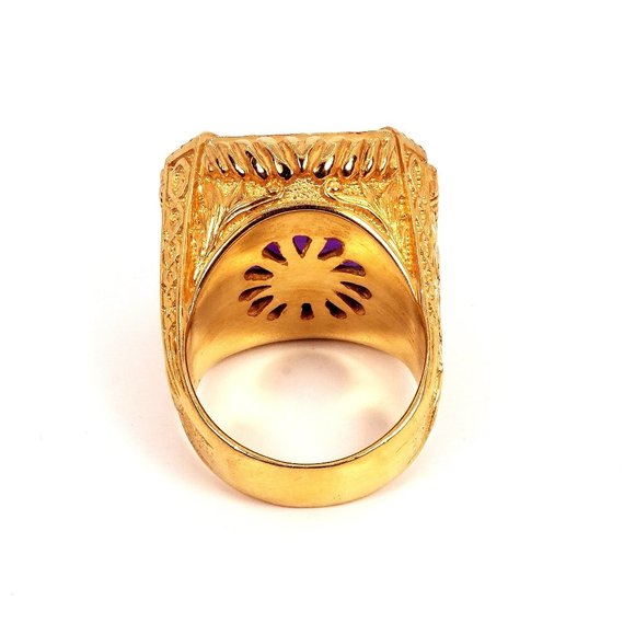 Gold-Diamond Bishop Ring, Oversized amethyst ring, Rectangular  amethyst ring - Picture 6 of 10